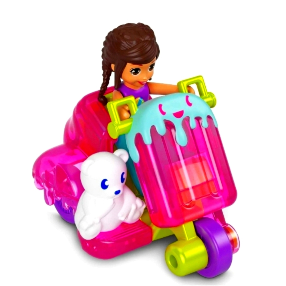NWTs -POLLY POCKET Micro DOLL *Ice Cream Bar Theme (Die-Cast Car/Pet)